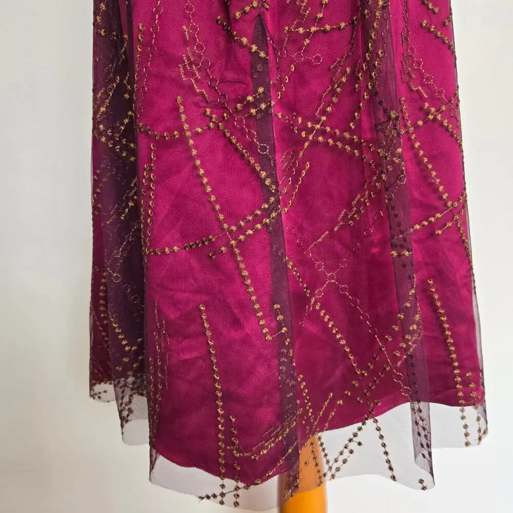 Vintage Y2K Babydoll Party Dress Embroidered Tulle Glam Prom Women Magenta 6 - Picture 9 of 15